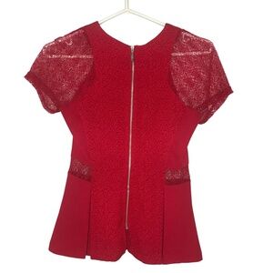 Dynamite Red Lace Sleeve Peplum Top